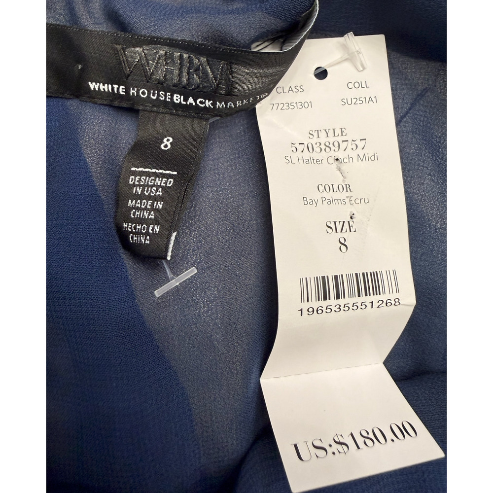 NEW WHITE HOUSE BLACK MARKET WHBM BAY PALMS ECRU SATIN HALTER CINCH MIDI DRESS 8 - Picture 8 of 11